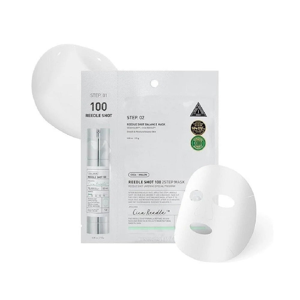 VT Cosmetics Reedle Shot 100 2-Step Mask - Máscara Facial de Tecido de 2 Passos com Microneedles Cica Reedle e Sérum Renovador